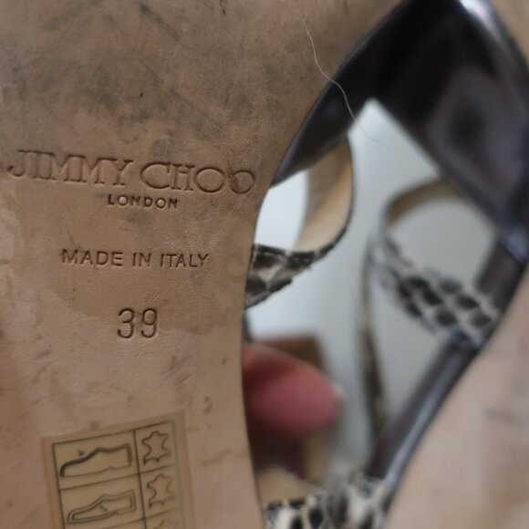 Authentic Jimmy Choo Pewter Python Suede Metallic Strap Ankle Zip Heels 39 US/9 - Picture 12 of 16